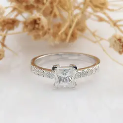 Veryins 14K 585 Белое золото 1ct DEF цвет Принцесса Cut VVS 5,5*5,5 мм Moissanite 4 зубец обручальное кольцо для женщин свадебный подарок