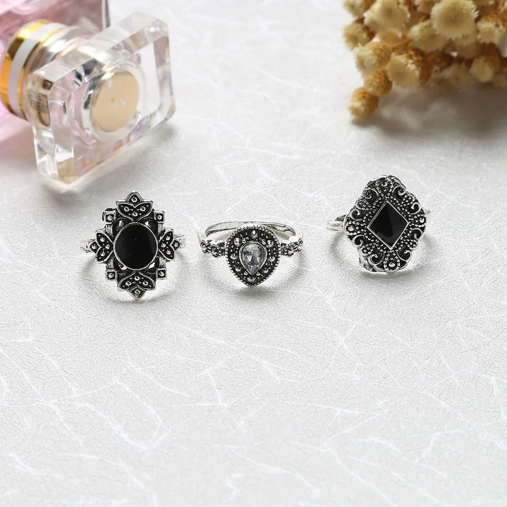 Bague Femme, винтажные кольца для женщин, геометрической формы, в стиле бохо, цветок, кристалл, кольцо на кончик пальца, набор, богемный, миди, ювелирные изделия, серебряный цвет