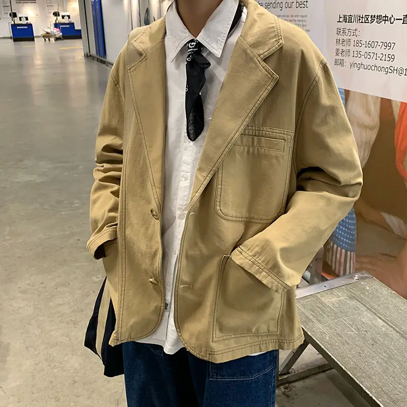 

Autumn Cotton Casual Jacket Men's Fashion Solid Color Business Suit Jacket Men Streetwear Loose Korean Style Dress Jacket Mens