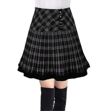 Новинка Женская осенне-зимняя клетчатая юбка женская модная плиссированная юбка с высокой талией шерстяная большого размера юбка женская S259