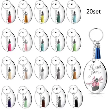

ANGELADY 20 Sets Acrylic Transparent Circle Discs Key Chains Round Acrylic Keychain Blanks Tassel Pendant Keyring Jewelry Making