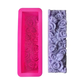 

Rose Flower Soap Mold Box DIY Making Tool Rectangle Silicone Moulds Loaf Cake Fondant Candle Mould