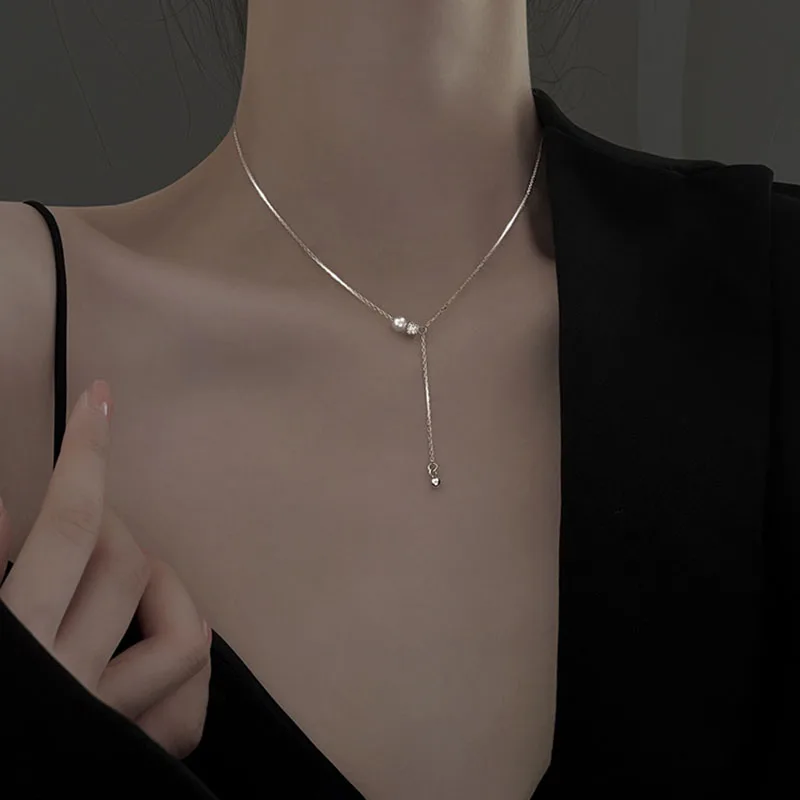 925 Sterling Silver Pearl Necklace Simple Spherical Pendant Ladies Clavicle Chain Exquisite Jewelry Party Wedding Accessories - Image 2