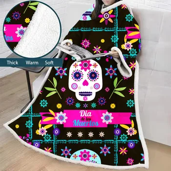 

Wearable Printing Skull Cove Blankets,Double layer Throw Sleeves blanket, Extra large plush Warm blankets,Custom Blankets