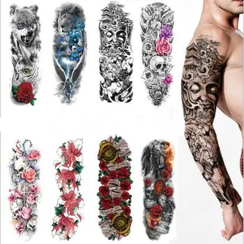 

Waterproof Temporary Tattoo Sticker Full Arm Large Skull Old School Tatoo Stickers Flash Fake Tattoos for Men Women Hot Sale