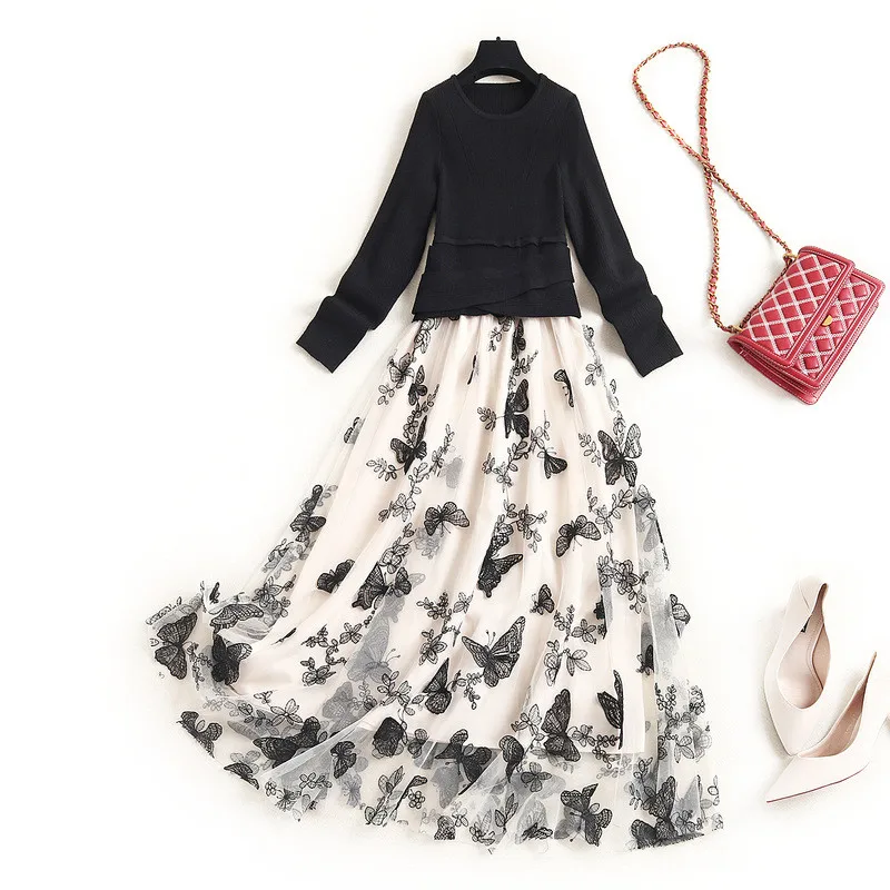Fashion Long Sleeve Knitted Patchwork Butterfly