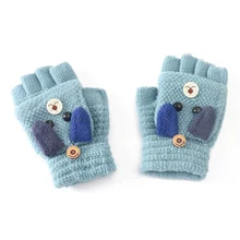 Зимние кашемировые перчатки с Откидывающейся Крышкой, теплые шерстяные вязаные рукавицы, перчатки для мальчиков и девочек, От 6 до 12 лет