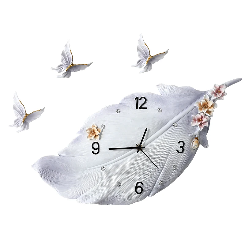 

Nordic Luxury Wall Clock 3d Living Room Creative Modern Clocks Wall Home Decor Feather Watch Home Horloge Wall Decoration FZ327