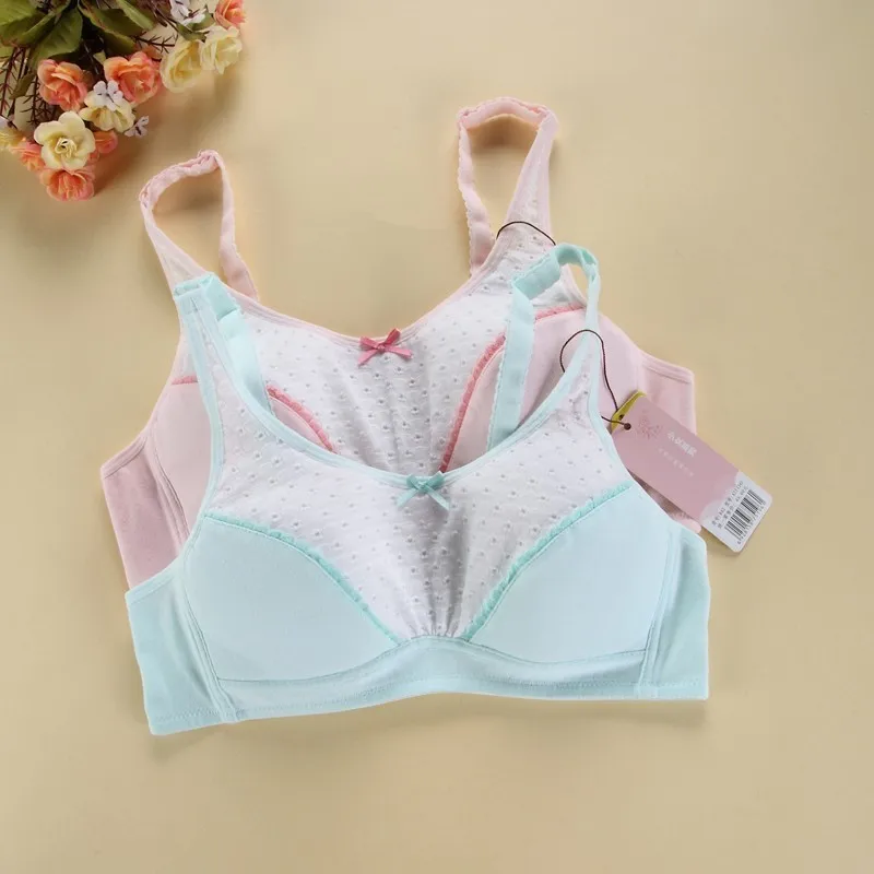 

Wasteheart Female Women Fashion Pink Blue Bralette Bow Wireless Seamless Cotton Full Cup A Student Padded Maiden Bras Underwear