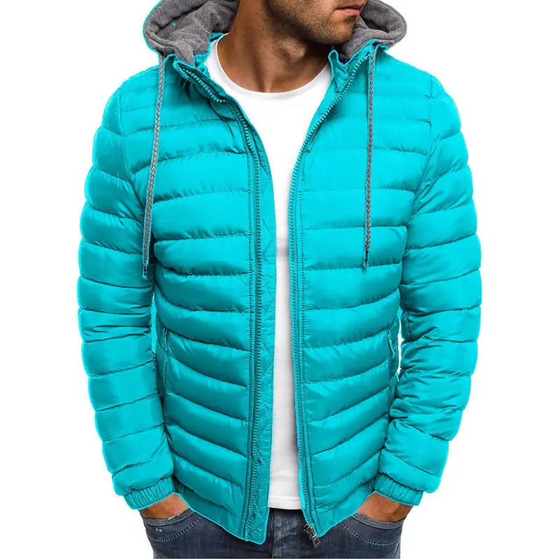 Winter Cotton Men's Down Jacket Hooded Long Sleeve Cardigan Zipper Pockets Solid Thick Fashion Casual Down Jacket