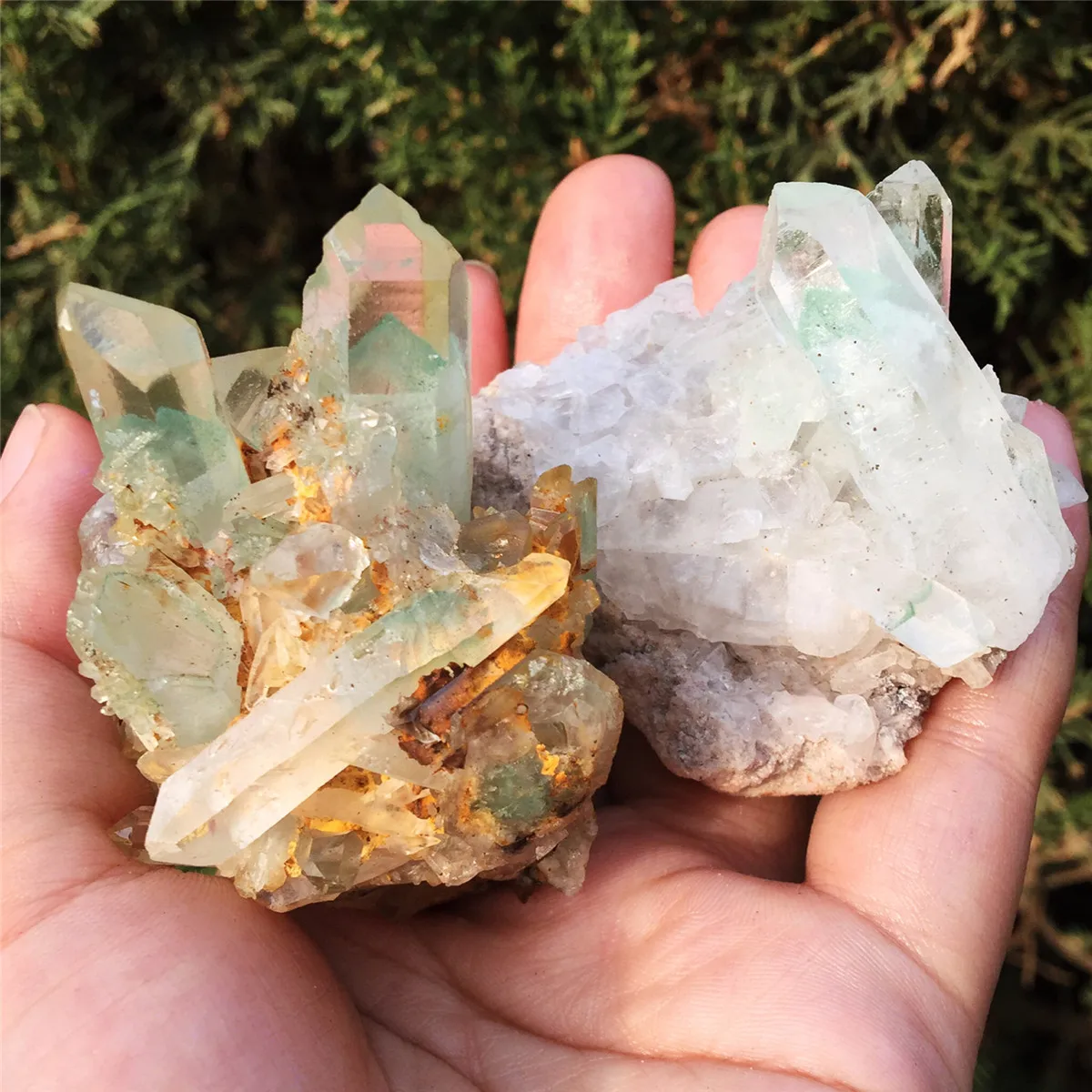 2 шт. натуральный зеленый Ghost Phantom Quartz кристалл кластера Исцеление образец отправлен случайным образом