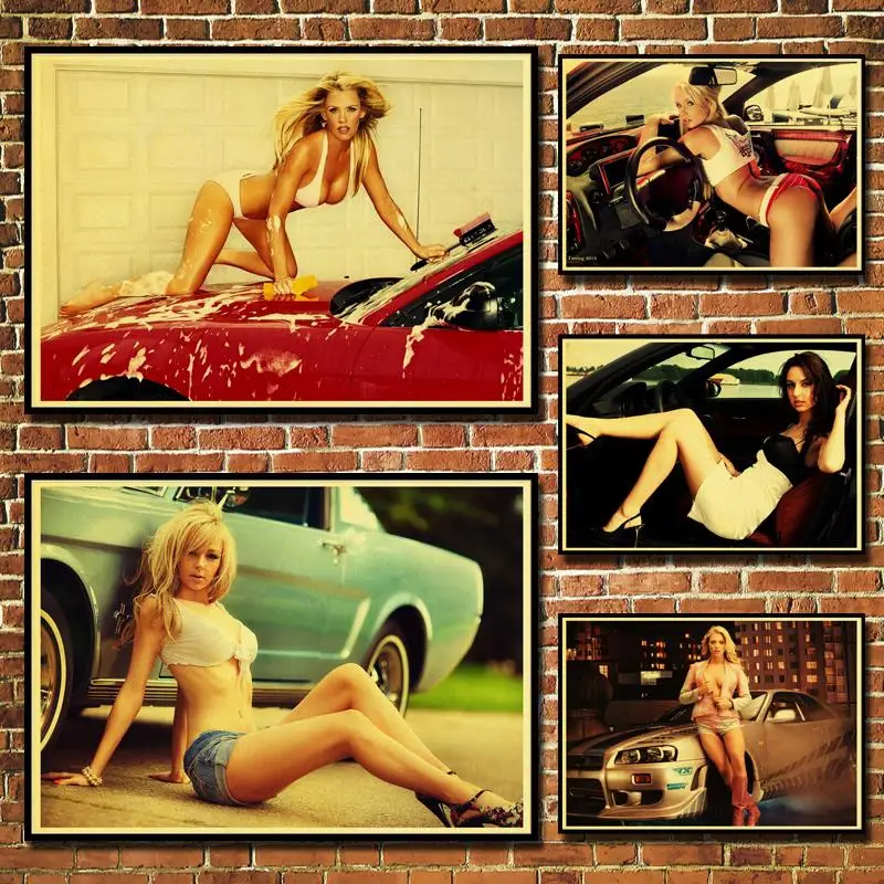 Car model Girls Vintage Paper Poster Wall Painting Home Decoration 42X30 CM 30X21 CM