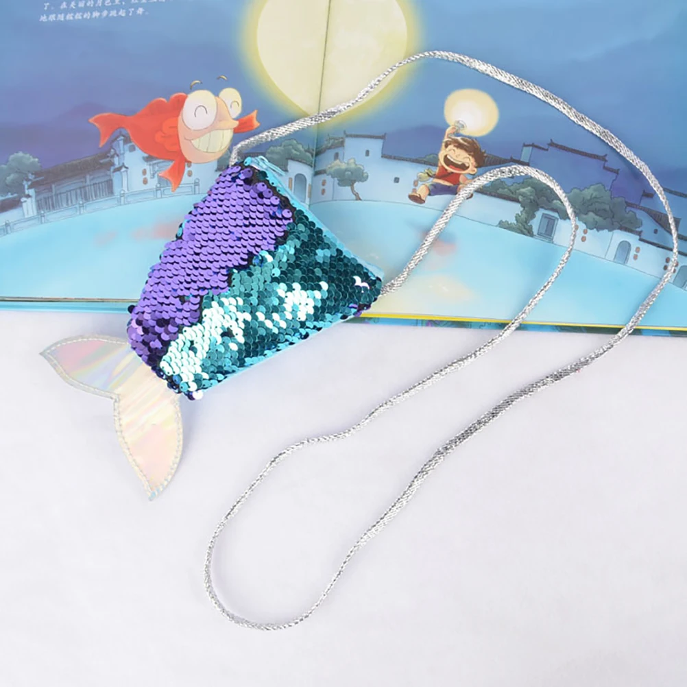 Kids Purse Mermaid Tail Style 6Pcs Small Mini Coin Purse Sequin Crossbody Satchel Mermaid Wallet Bag Purse Card for Girls