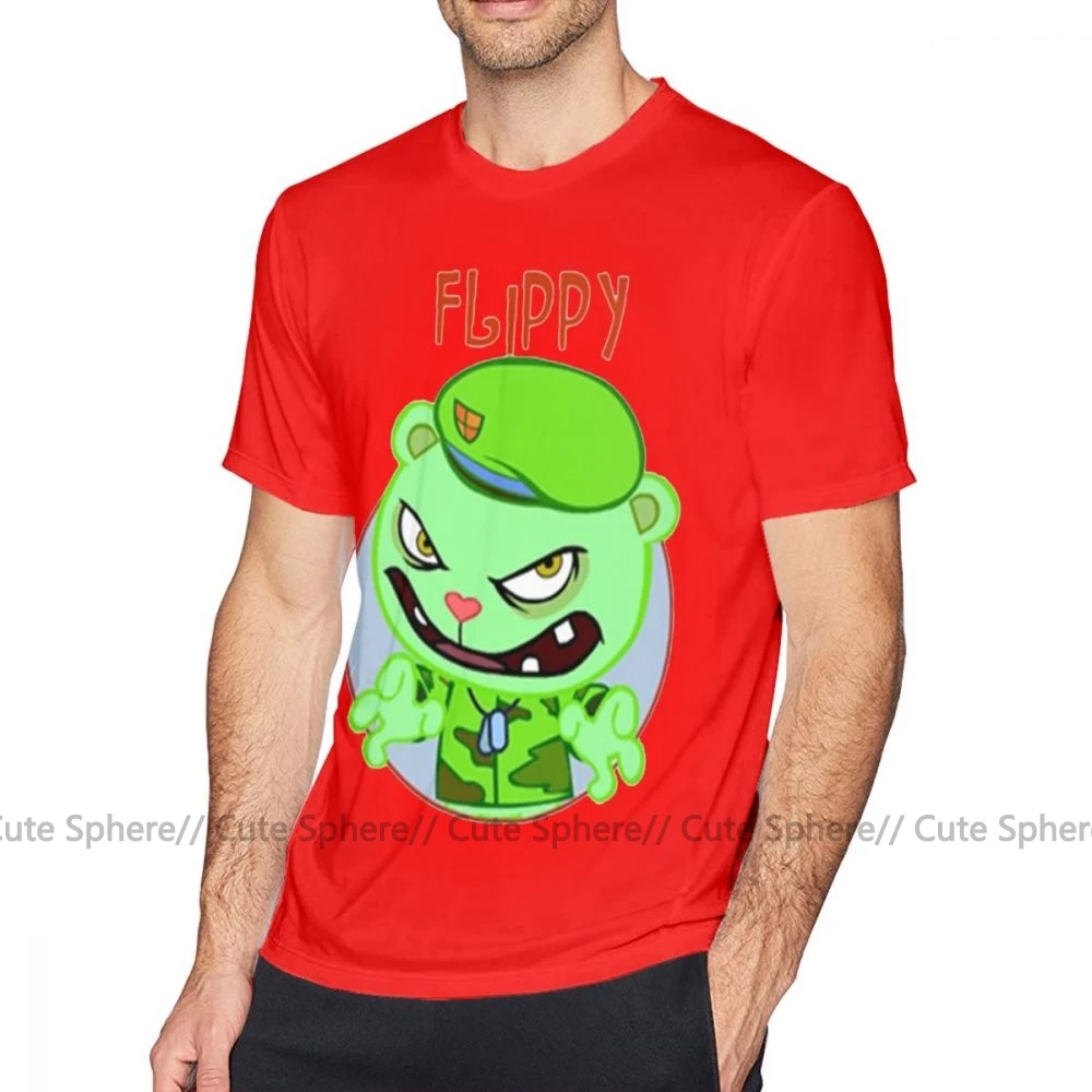 Футболка с надписью Happy Tree Friends, футболка с надписью Happy Tree Friends, Веселая футболка из 100 хлопка, футболка большого размера, Мужская Базовая футболка - Цвет: Red