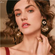 AOMU Punk Metal Gold Color Heart Earring For Women Lady Vintage Exaggerate Statement Eye Dangle Earring Ear Jewelry Set