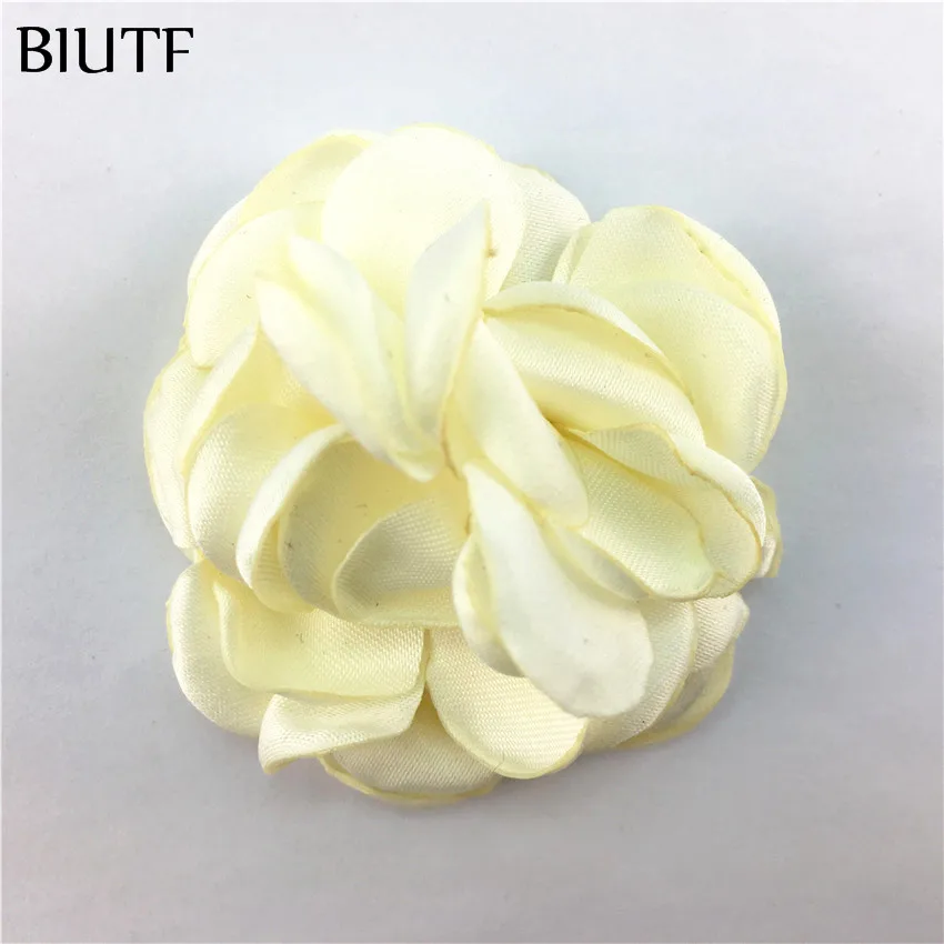 17-ivory 10 шт./лот, 5 см, атласные сгоревшие цветы, свернутые Camelia с зажимом для волос, вы выбираете цвет, высокое качество, украшение для волос MH93 - Цвет: 17-ivory