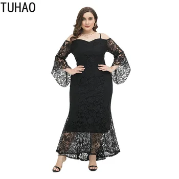 

TUHAO Elegant Women Sexy Party Dresses for Mother 2020 Spring and Summer Large Size 4XL 3XL Lace Evening Dress Long Style WM88