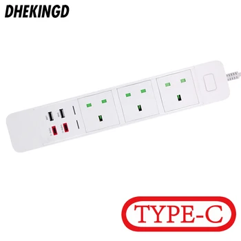 

Smart Power Strip with UK 3 AC Outlets 2 USB 2 Type-c Charging Station Work with echo Alexa Google Home IFTTT UK Plugs