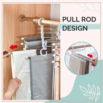 5 in 1 Pant Rack Hanger for Clothes Organizer Multifunction Shelves Closet Storage Organizer StainlessSteel Folding clothes hang - Image 3