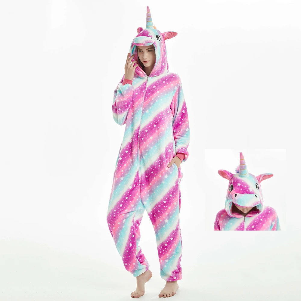 Женские Kigurumis Onesies Пижама Galaxy единорог одежда для сна пижамы взрослые фланелевые