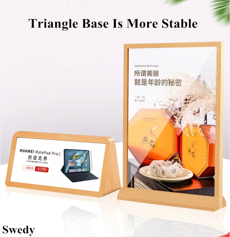 A5 148x210mm Double Side Wood Acrylic Sign Holder Price Name Card Label Stand Menu Leaflet Flyer Poster Holder Display Stands