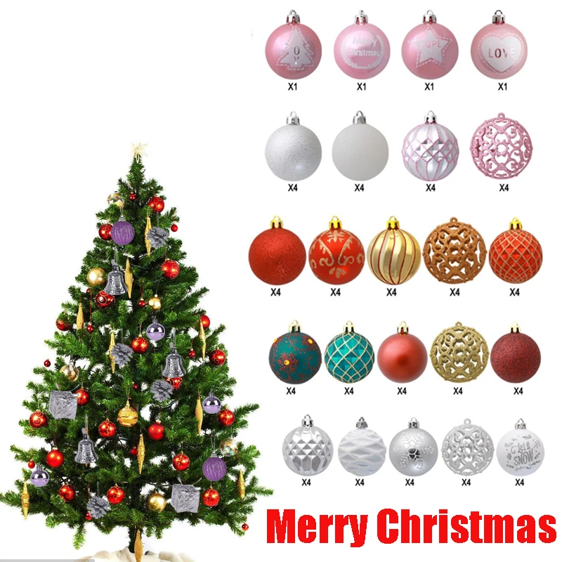 

6CM 20 PCS Christmas Balls Box Packing Shatterproof Christmas Tree Pendants Plastic DIY Hanging Large Hanging Ball Ornaments Dec