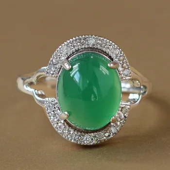 

Drop Shipping Women's blue Chalcedony Ring Natural Green Agate Egg Sliver S925 Jade Ring Gift for Female's Fine Jewelry