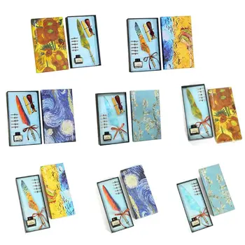 

1 Set Oil Painting Retro Vintage Calligraphy Feather Dip Pen Quill Fountain Pens Writing Ink Nibs Stationery