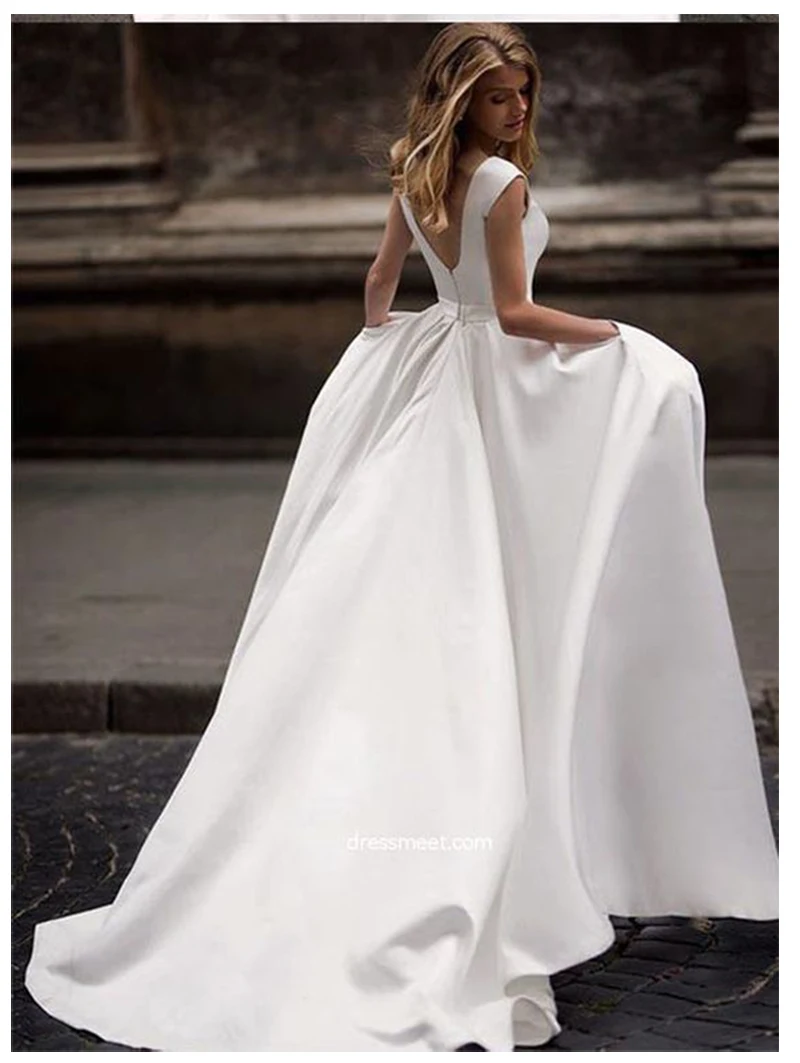 Длинные свадебные платья с карманами Vestido de novia атласные белые свадебные платья без рукавов длиной до пола свадебное платье