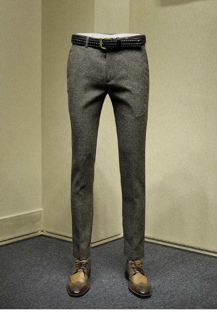 men pants autumn winter thicken streetwear brown coffee slim style business wedding groom mens pants warm clothing 30 36