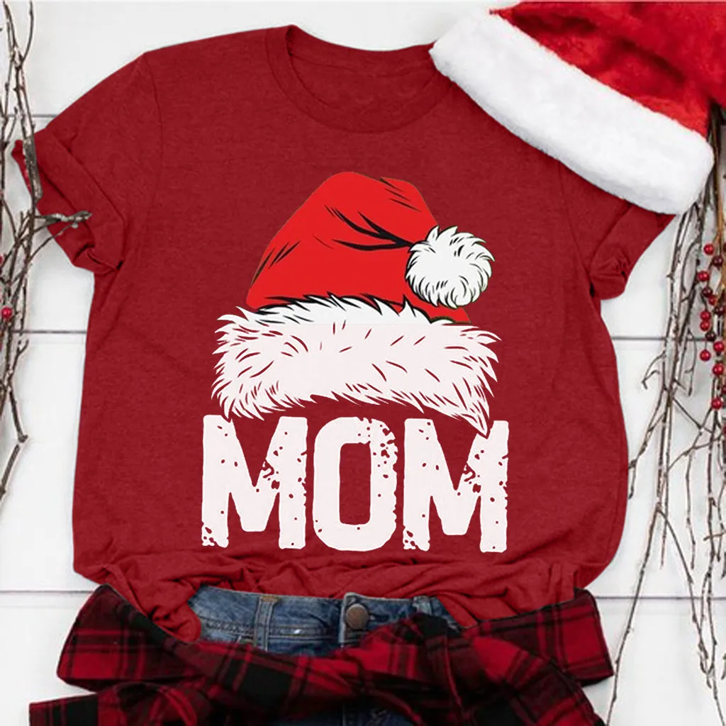 Стиль, Рождественская Футболка с принтом для мамы, женская модная повседневная Милая Удобная футболка с круглым вырезом и коротким рукавом для отдыха, женская футболка M1018