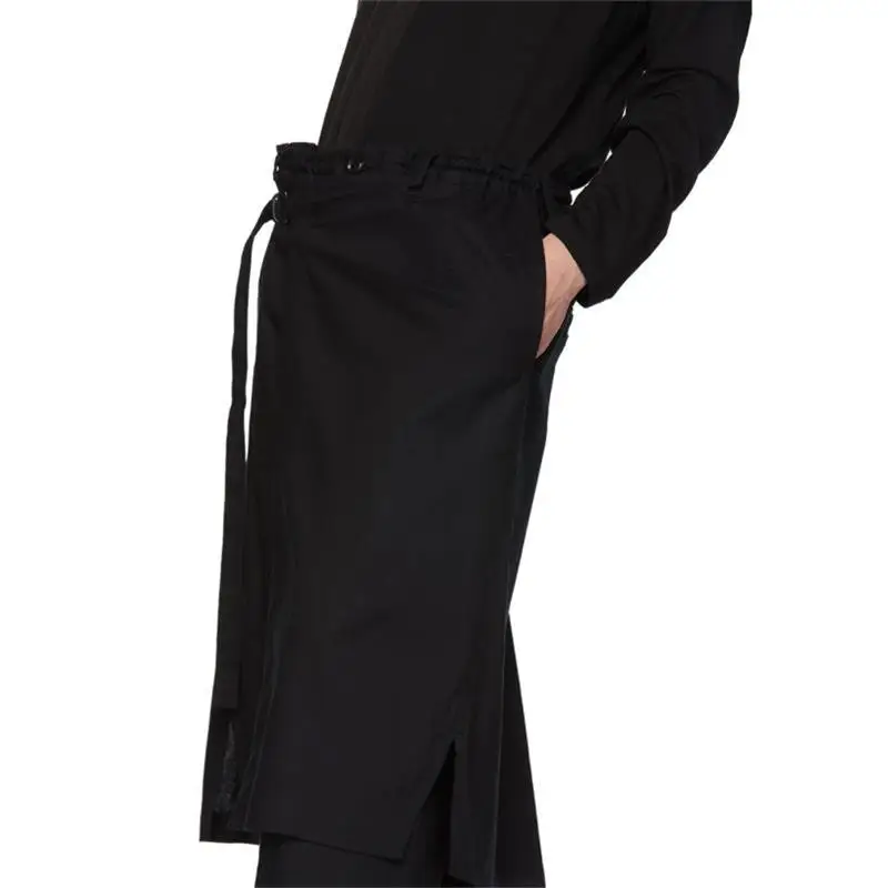 Men's Pant Skirt Wide Leg Spring And Autumn New Black Elastic-Waisted False Two Pieces Of Nine-Point Design Straight Pants