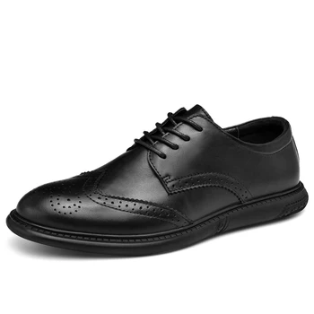 

British Style Brogue Shoes Men Genuine Leather Shoes Men Flat Heel Lace Up Oxfords Fashion Pointed Toe Bullock Shoes Nice New
