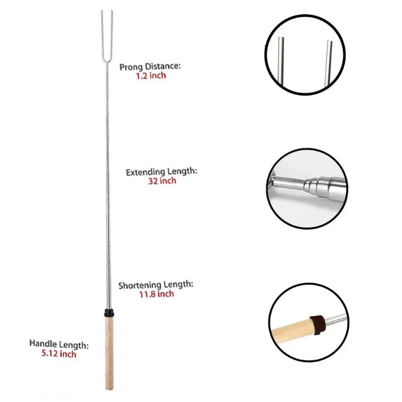 8 шт. Зефирные палочки с деревянной ручкой выдвижные вилки набор телескопические Smores шампуры для костра, пожарная яма