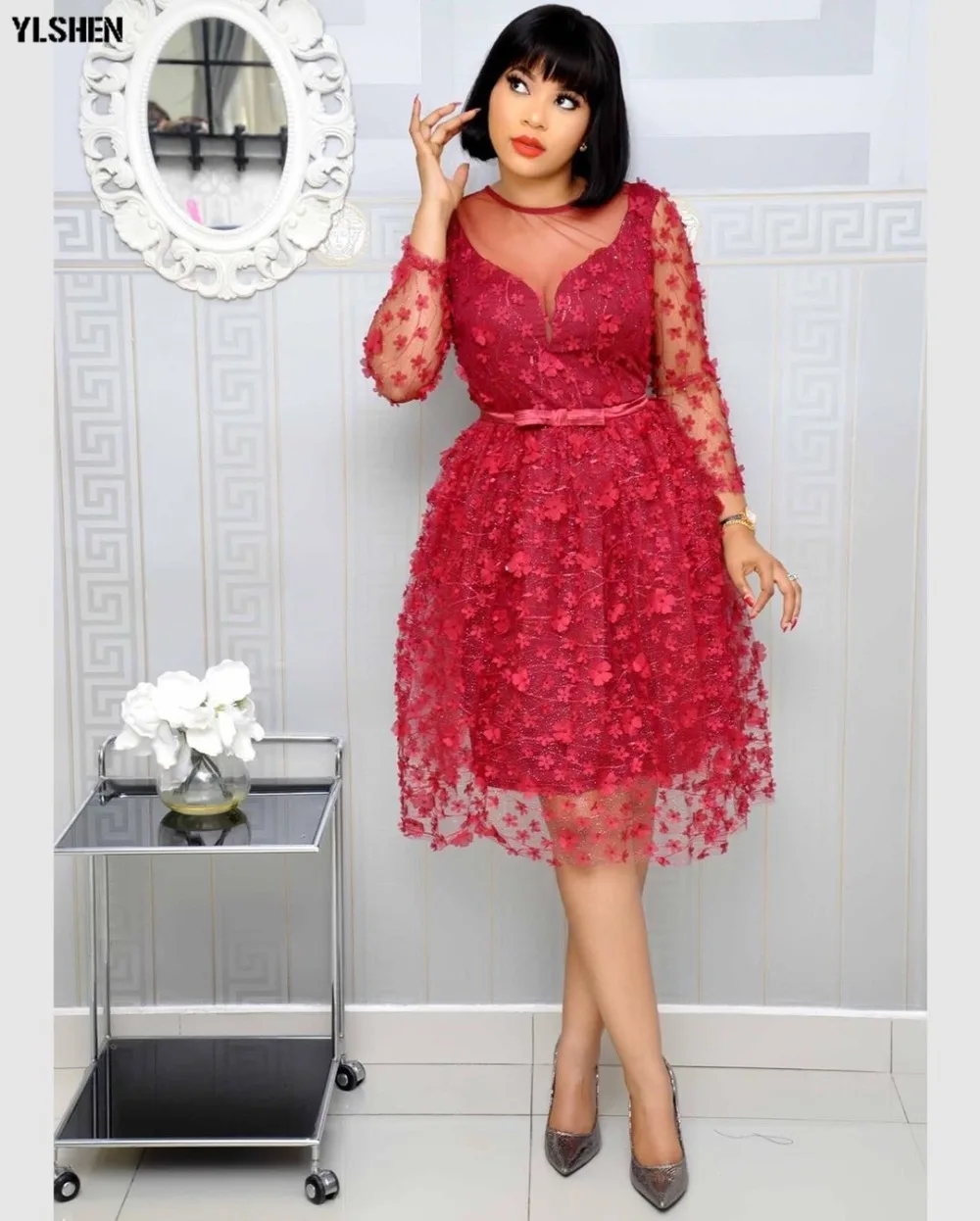 African Dresses for Women Dashiki 2019 New African Dress Africa Clothes Bazin Sexy Embroidered Glitter Robe Africain Grown 06