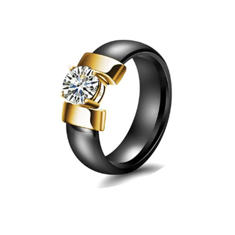 Здоровое ювелирное изделие, кольца для женщин, никогда не теряют цвет, сделано вашим пальцем, зеленое, милое, розовое, керамическое кольцо с большим кристаллом, ювелирное изделие - Цвет основного камня: Black Gold Rings