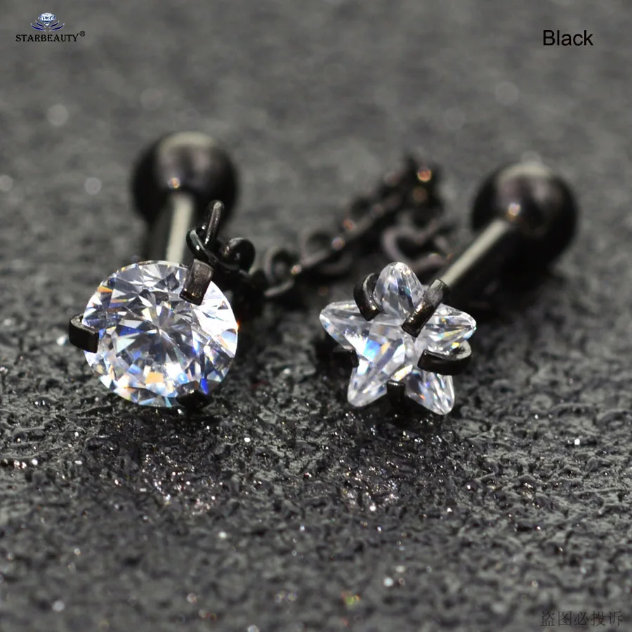 Black Starbeauty 1 шт. 1,2*6 мм 16 г серьги с кисточками пирсинг ушей кристалл круглая звезда хрящевой пирсинг Спираль пирсинг для пупка серьги-гвоздики - Окраска металла: Black