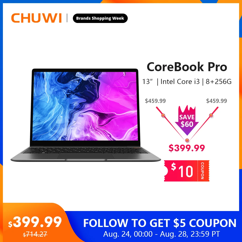 CHUWI CoreBook Pro Intel Core i3 Laptops 13" 2160*1440 IPS Screen 8GB RAM 256GB SSD NoteBook with Backlit Keyboard 2.4G/5G Wifi|Laptops| - AliExpress