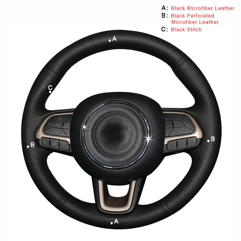 Авто оплетка на руле Крышка для Jeep Compass Renegade колпаки для автомобильных колес аксессуары для интерьера Стайлинг - Название цвета: Microfiber Leather