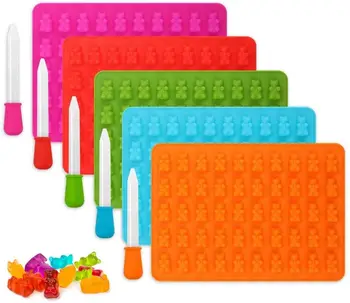 

Chakwan Silicone Candy Moulds, 5 Pack Gummy Bear Mold Ice Cube Trays, Gumdrop Jelly Molds With 5 Dropper For DIY Candy, Jelly,