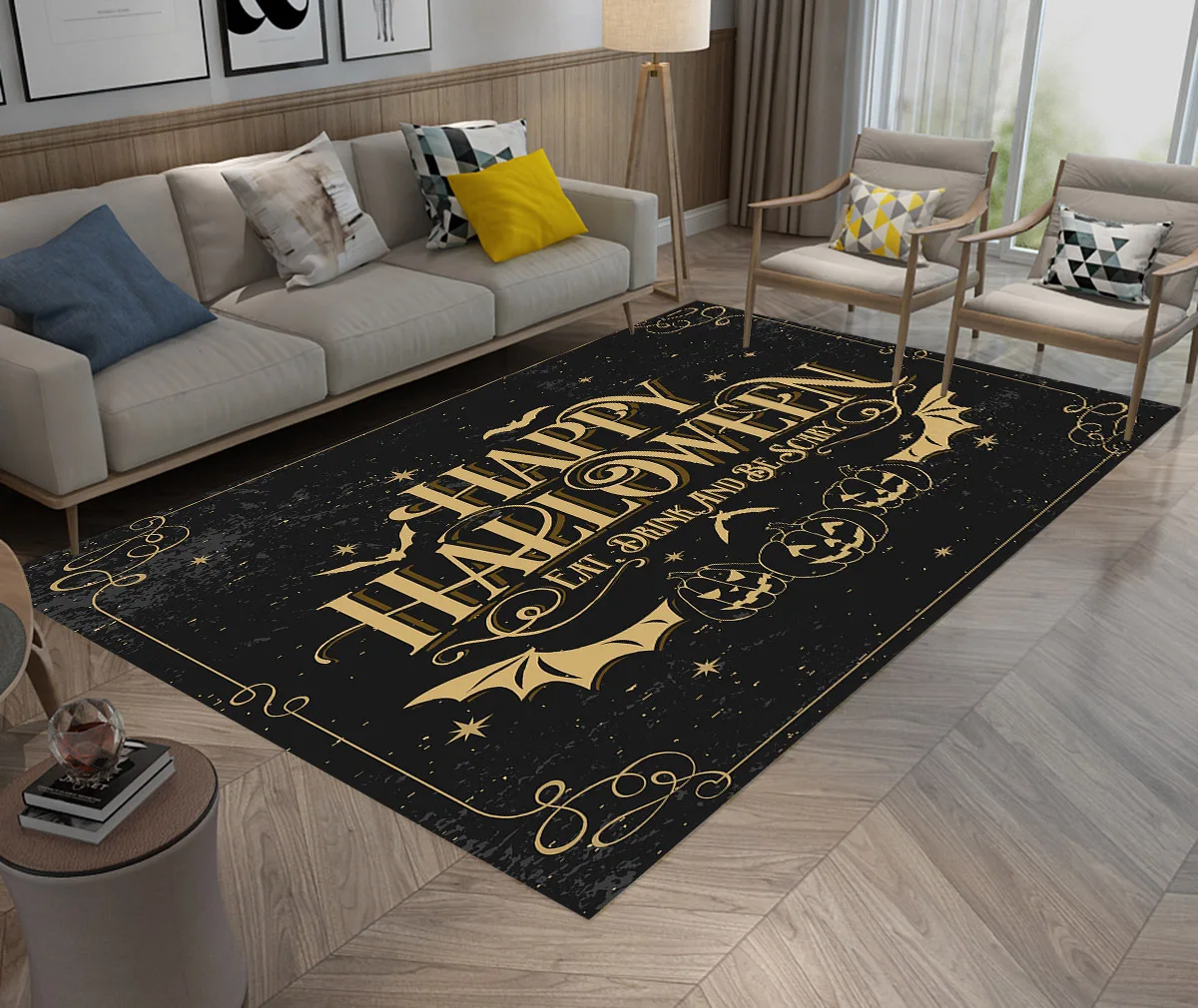 Nordic Flannel Kitchen Door Mat Happy Halloween Letter Carpet Bedroom Rug Pumpkin Decorative Stair Mats Home Decor Crafts Mat