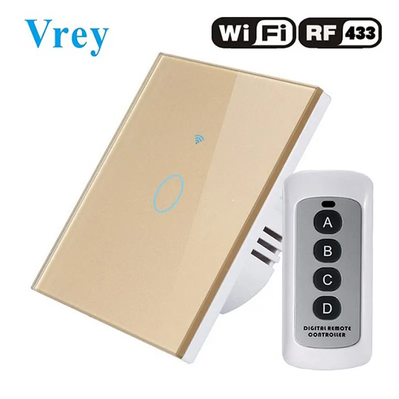 Умный сенсорный выключатель Vrey, настенный светильник, сенсорный экран, Wi-Fi светильник, стандарт ЕС, работает с Alexa Google Home