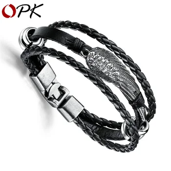 

Brand men jewelry fashion handwear retro feather men Bracelet hip hop punk Bracelet leather bracelet fashion wrap bracelet