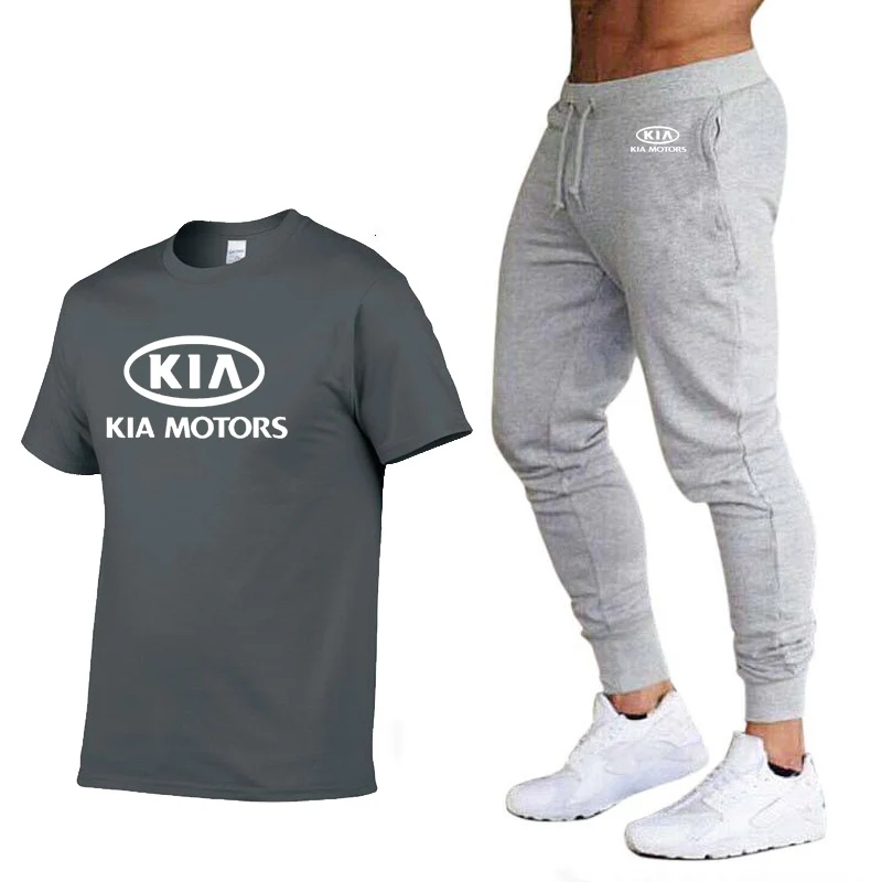 Модные летние мужские футболки автомобиль kia логотип печати хип-хоп Повседневная хлопковая футболка с коротким рукавом высокого качества брюки костюм мужская одежда - Цвет: 12