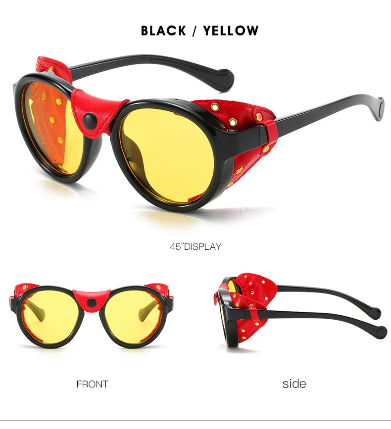 VCKA Ретро Винтажные круглые панк стимпанк Солнцезащитные очки для мужчин кожаные боковые защитные мужские солнцезащитные очки Классические UV400 очки
