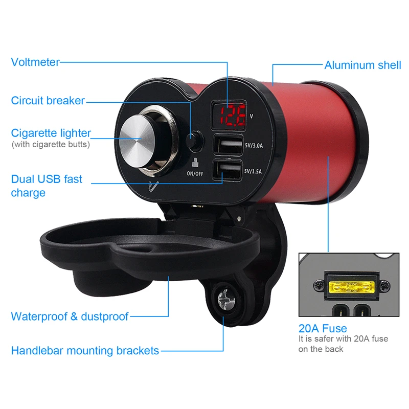 Аксессуары для мотоциклов MoFlyeer, гнездо прикуривателя, мощность 5 В, 4,5 А, двойное зарядное устройство USB, 12 В, вольтметр Cargador Moto Usb QC 3,0