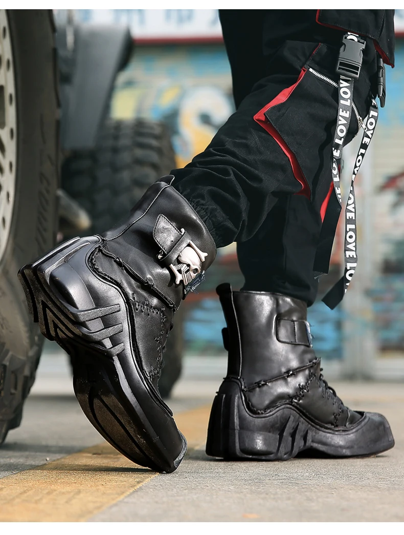 Ботинки в байкерском стиле из натуральной воловьей кожи; Ботинки martin в стиле панк; мотоботы; обувь до середины икры в стиле стимпанк; армейские ботинки; ботинки-дезерты; 50