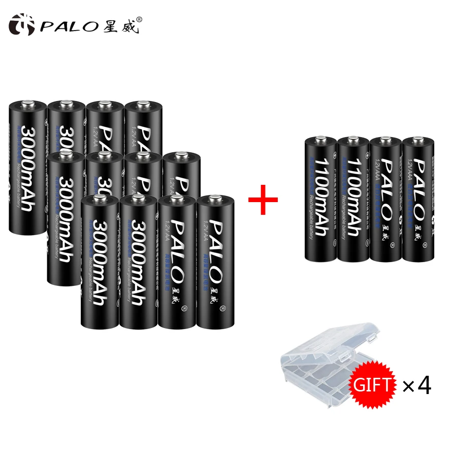 12 шт. в партии AA перезаряжаемые батареи AA NiMH 1,2 V 3000mAh Ni-MH 2A предварительно заряженные аккумуляторные батареи+ 4 шт. AAA для камеры