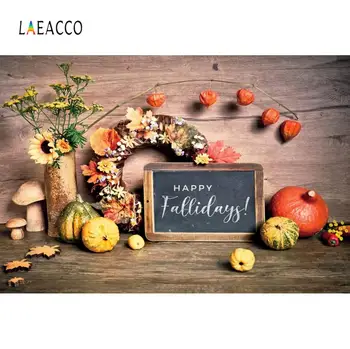 

Laeacco Autumn Flower Mushroom Old Wooden Board Wall Party Festivals Pattern Photo Background Photography Backdrop Photo Studio