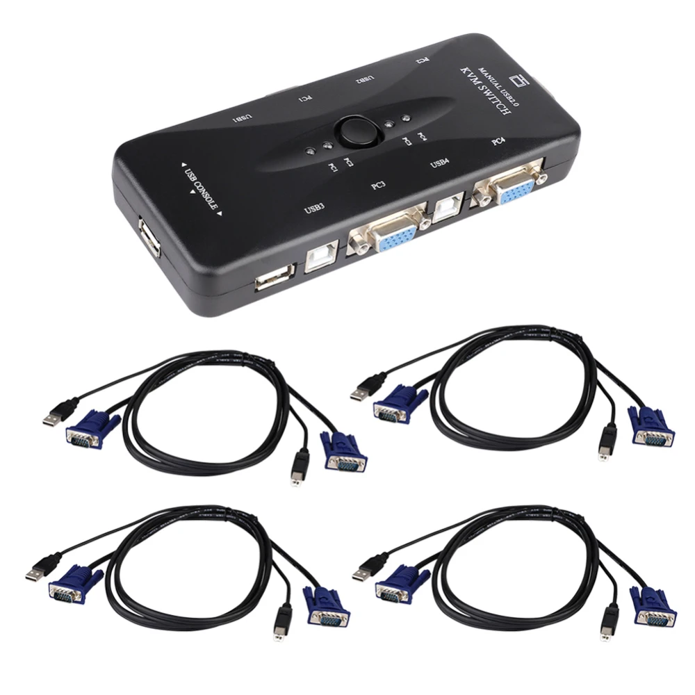 Black 4-портовый USB 2,0 KVM переключатель коробка+ 4 KVM Кабели клавиатура Монитор VGA SVGA ПК ноутбук для клавиатуры мышь принтер высокое - Цвет: Black